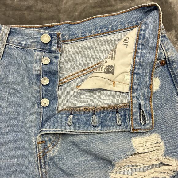 Levi's 501 Jean Shorts Womens Sz.29 Blue Daisy Duke Button Fly Distressed Denim - Picture 2 of 9